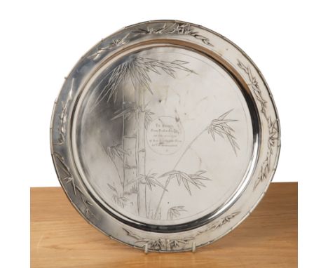 Zeewo white metal/silver dish or presentation trayChinese, export, late 19th/early 20th Centurydecorated with bamboo and leav