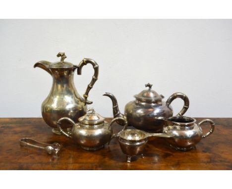 Attributed to Yok Sang of Shanghai white metal/silver four piece tea set Chinese, export, late 19th/early 20th Century,decora