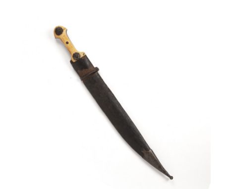 Walrus handled short swordCaucasian, 19th Centurywith a steel blade and leather scabbard, 60cm long  With overall wear and so