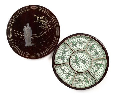Sweetmeat setChinese, 20th Centuryeach piece painted in sea green with a scaled dragon, the dragons surrounded by flaming pea
