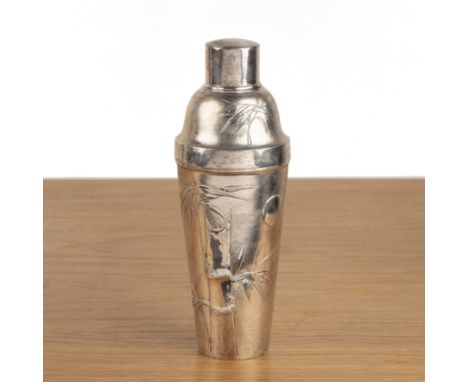 Attributed to Tuck Chang white metal/silver cocktail shaker Chinese, export, late 19th/early 20th Century,decorated with bamb