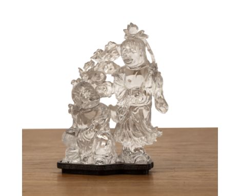 Carved rock crystal ‘Hehe Exian’ groupChinese, 19th Centuryfinely delicately carved as the pair of twins, one seated on the g