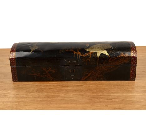 Lacquered opium pipe caseChinesepainted with herons, 56cm long x 15cm wide  With some slight wear.