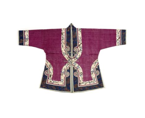 Embroidered silk purple-ground child's jacketChinese, 19th Centuryfinely woven with fruits and flowers, the collar, sleeves a