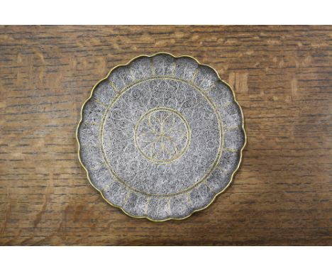 Filigree silver and silver gilt dishKarimnagar, Deccan, Indianwith intricate foliate radiating foliate and palmette designs, 
