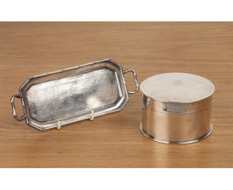 White metal/silver miniature trayChinese, export, late 19th/early 20th Century,decorated with faux bamboo handles and texture