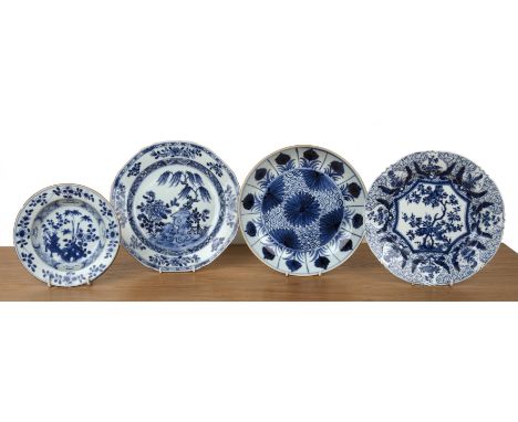 Group of four blue and white porcelain plates and bowlsChinese, Kangxi and laterlargest 20.5cm diameterProvenance: a Cheltenh