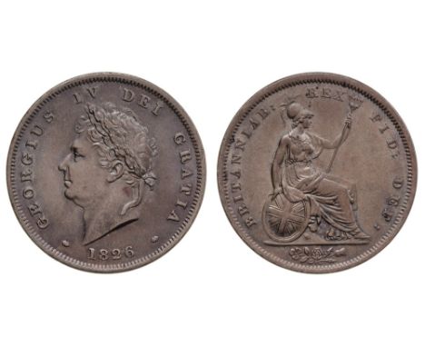 *George IV, penny, 1826, Second Issue, laureate bust left, date below truncation, rev., Britannia seated right, plain saltire