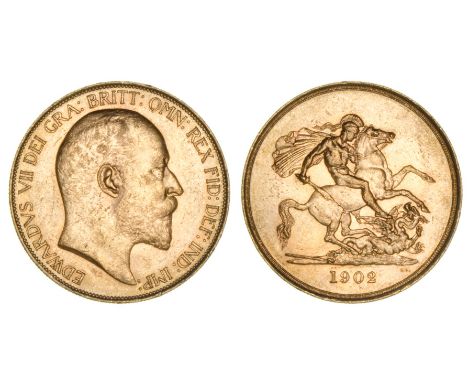 *Edward VII, five-pounds, 1902, light bagmarks, extremely fine