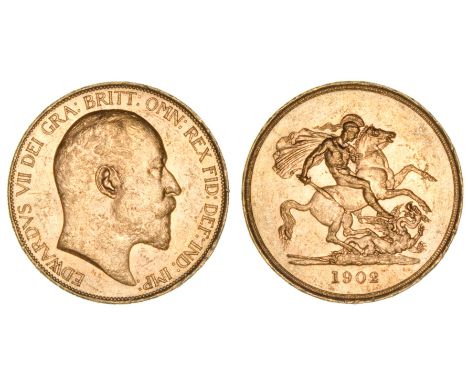 *Edward VII, five-pounds, 1902, light bagmarks and scuff behind neck of portrait, about extremely fine