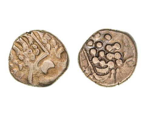 *Southern Region, Belgae, gold stater, Chute/Cheriton transitional type, Celticised Apollo head, rev., horse left; clustered 