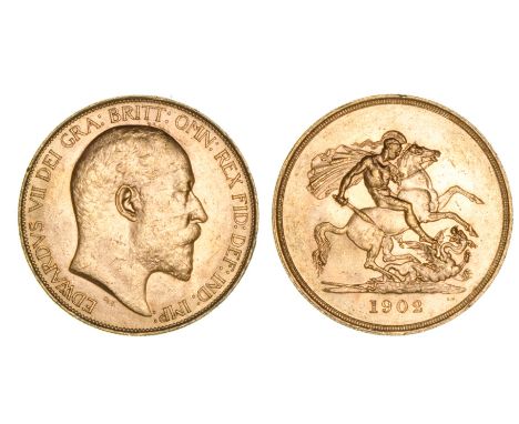 *Edward VII, five-pounds, 1902, light bagmarks, extremely fine