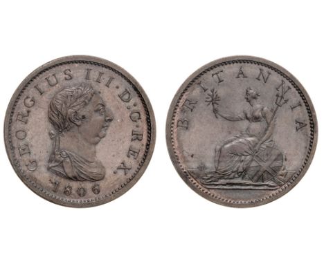 *George III, penny, 1806, apparently a late Soho proof or specimen striking from slightly flawed currency dies, laureate and 