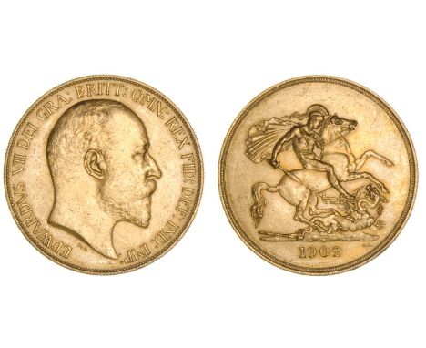 *Edward VII, matt-proof five-pounds, 1902, light bagmarks and small hairlines to portrait, extremely fine or better