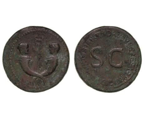 *Roman, Drusus, son of Tiberius, sestertius, 22-23, confronting heads of his twin sons Tiberius and Germanicus Gemellus on cr