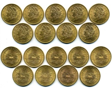 *U.S.A., 20 dollars, 1900 (9), a raw uncirculated group with light to moderate bagmarks  (9)