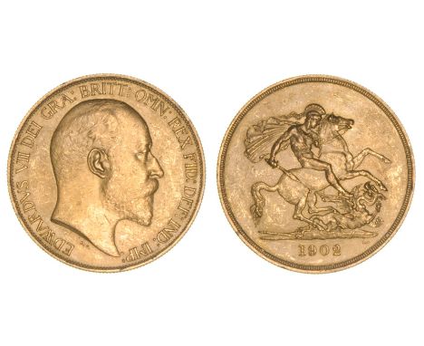*Edward VII, matt-proof five-pounds, 1902, light bagmarks, small scuffs by nose of portrait and tiny nick to reverse, extreme