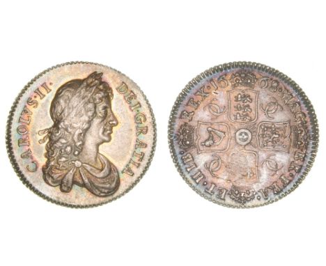 *Charles II, shilling, 1668, second bust, four strings to harp (E.S.C. 1030; Bull 511; S. 3375), weak in places including at 