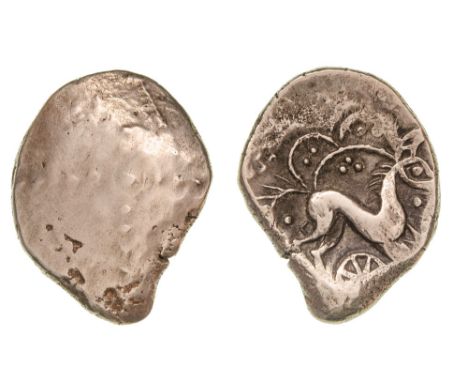 *East Anglian Region, Iceni, gold stater, Freckenham type, pellet cross, with pellet ring at centre, rev., horse right; wheel