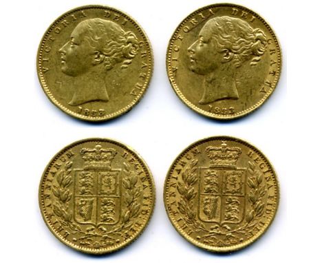 Victoria, sovereigns, 1853 incuse ww (2) (S. 3852D; M. 36), fine, and good fine / nearly very fine with small pen mark above 