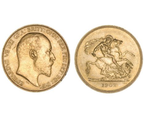*Edward VII, matt-proof five-pounds, 1902, a few small marks behind head and to neck of portrait, otherwise good extremely fi