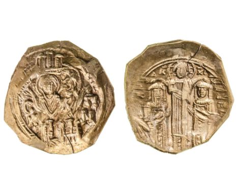 Byzantine, Andronicus II and Michael IX (1295-1320), hyperpyron, bust of the Virgin within city walls with four groups of tow