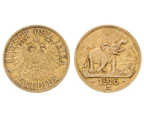 *German East Africa, 15 rupien, 1916, Tabora, similar, arabesque under ta of ostafrika, also with light traces of mounting, a