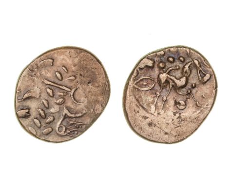 *North Thames Region, Trinovantes, gold stater, Clacton type, Celticised Apollo head, rev., horse right, pellets above; globe