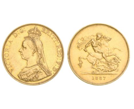 *Victoria, five-pounds, 1887, surface scuffs and a light edge bruise, better than very fine