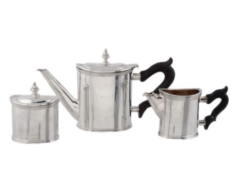 An Italian silver coloured straight-sided oval tea or coffee service by...   An Italian silver coloured straight-sided oval t
