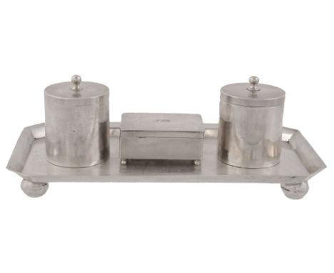 An Austrian silver canted-rectangular desk stand, maker's mark PxS, Vienna 1803   An Austrian silver canted-rectangular desk 