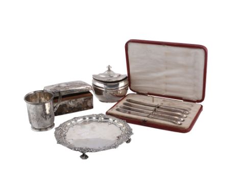 An Edwardian silver shaped circular waiter by Harrison Brothers  &  Howson   An Edwardian silver shaped circular waiter by  H