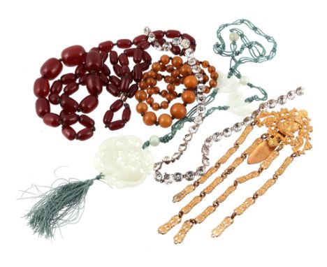 A small collection of bead necklaces and other items , comprising   A small collection of bead necklaces and other items  , c