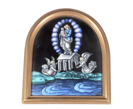 A Limoges enamel arch top devotional plaque of the Translation of the Holy...   A Limoges enamel arch top devotional plaque o