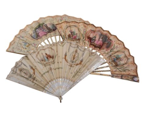 Six fans, mainly late 19th and early 20th century, painted gauze   Six fans,   mainly late 19th and early 20th century, paint