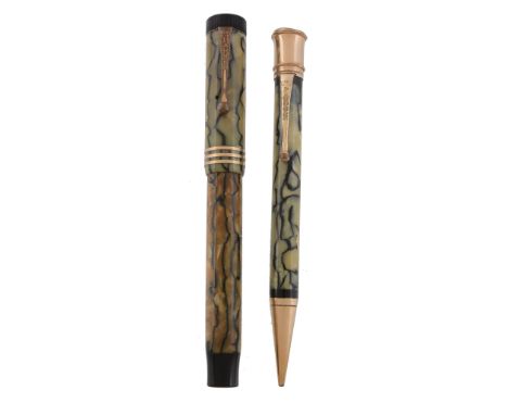 Parker, Duofold, Senior, a black and pearl fountain pen   Parker, Duofold, Senior, a black and pearl fountain pen,   with a b