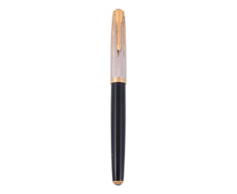 Parker, a black fountain pen, the cap with reeded decoration and gilt arrow...   Parker, a black fountain pen,   the cap with