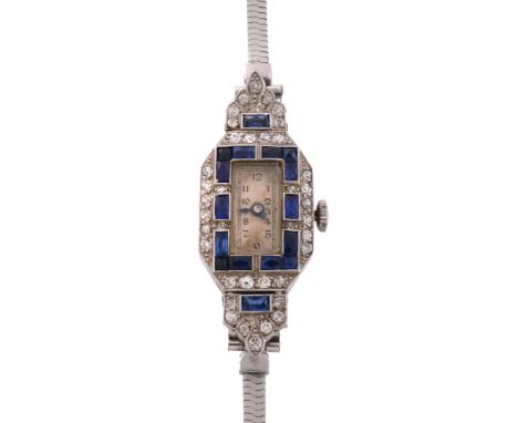 A lady's Art Deco sapphire and diamond cocktail watch, circa 1930   A lady's Art Deco sapphire and diamond cocktail watch,   