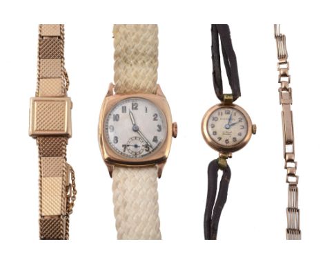 A 9 carat gold wristwatch, hallmarked London 1945, Swiss manual wind movement   A 9 carat gold wristwatch,   hallmarked Londo