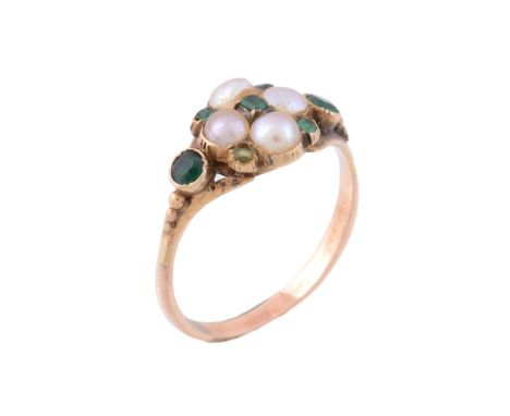 A 19th century half pearl and emerald ring, circa 1870   A 19th century half pearl and emerald ring,   circa 1870,  set with 