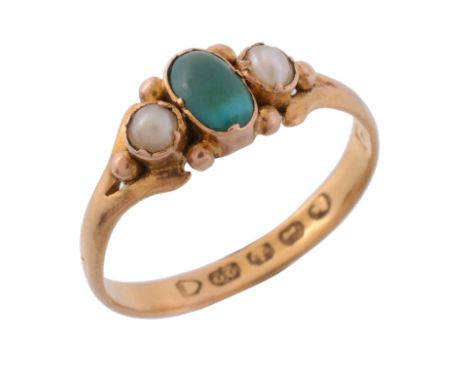 A late 19th century turquoise and pearl ring, circa 1890   A late 19th century turquoise and pearl ring,   circa 1890, the ce