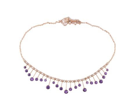 An early 20th century amethyst and seed pearl necklace, circa 1900   An early 20th century amethyst and seed pearl necklace, 