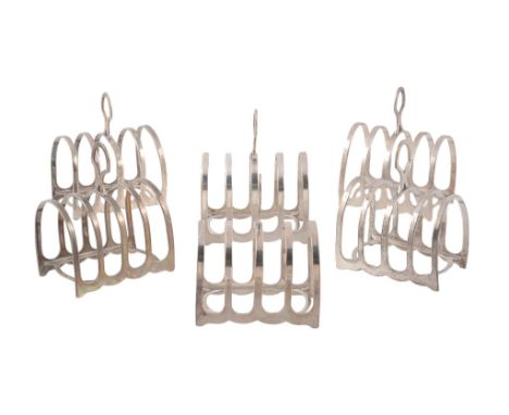 A set of six silver five bar toastracks by Harrison Brothers  &  Howson   A set of six silver five bar toastracks by Harrison