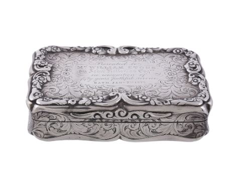 A Victorian silver shaped rectangular snuff box by Alfred Taylor   A Victorian silver shaped rectangular snuff box by Alfred 