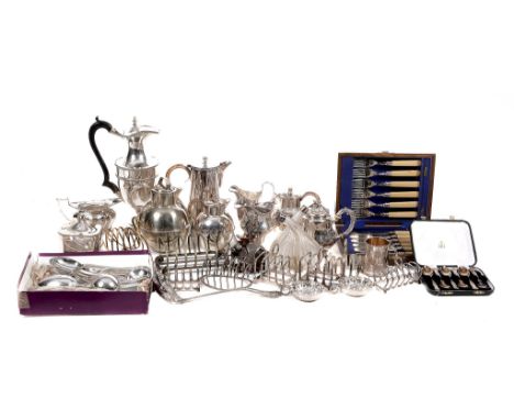 A collection of plated wares, including: an octagonal tea caddy; three orb...   A collection of plated wares,   including: an