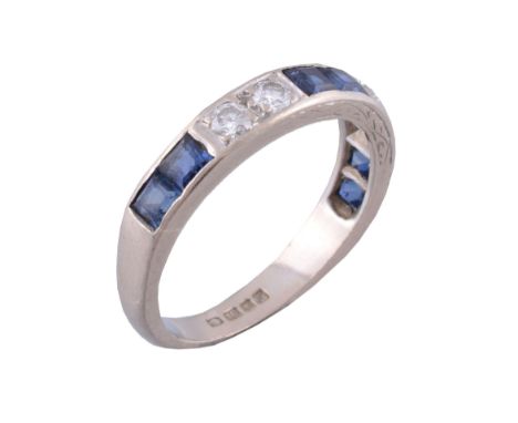 A sapphire and diamond half eternity ring   A sapphire and diamond half eternity ring,   set with pairs of step cut sapphires