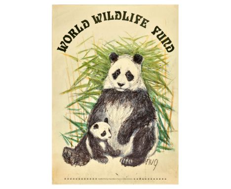 Original vintage advertising poster for the World Wildlife Fund featuring a great illustration by artist Fritz Hug, showing a