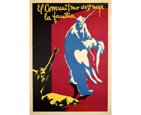Original vintage Spanish Civil War era propaganda poster - Communism Destroys the Family / El Comunismo Destruye la Familia -