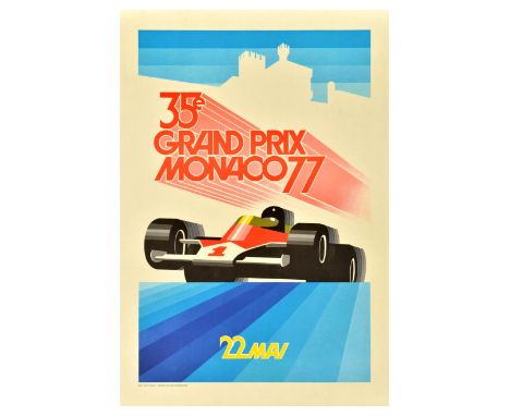Official vintage reproduction poster for the 1977 35th Monaco Grand Prix which took place on 22 May - Bold midcentury design 