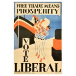 British Elections Poster Free Trade Means Prosperity Vote Liberal Party